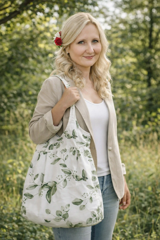 Taška vzor eukalyptus a bylinky